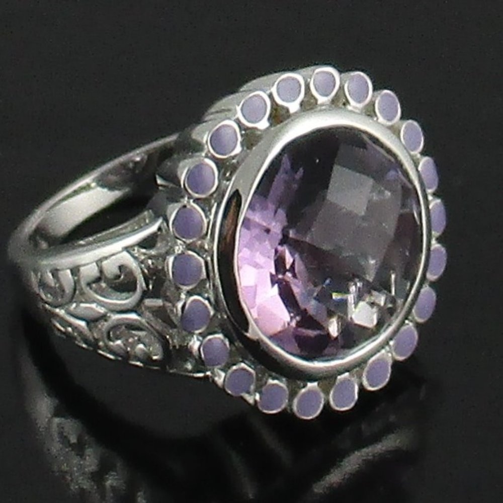 Sima K 6.55ct Pink Amethyst & Purple Enamel Ring